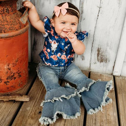 Girl's Shea Baby Ruffle Denim Bell Pants