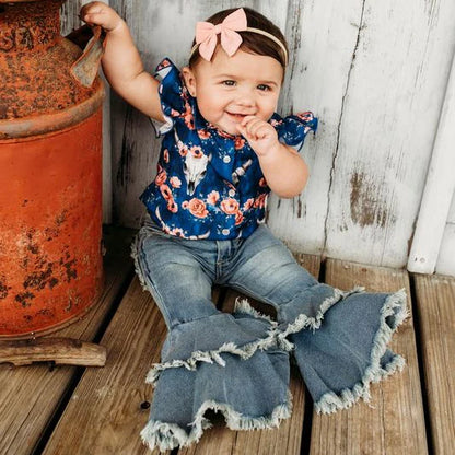 Girl's Shea Baby Ruffle Denim Bell Pants