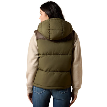 Women's Ariat Frontier Puffer Vest - Ivy Green with Chicory Coffee