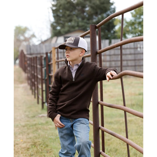 Boy's Cinch 1/4 Zip Ribbed Knit Pullover - Brown