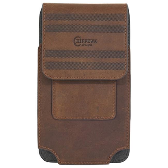 Chippewa Cell Phone Holder Case Leather Logo Embossed Stripe Brown