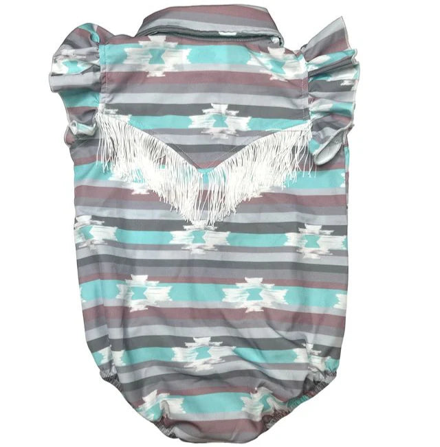Girl's Shea Baby Teal Aztec S/S Pearl Snap
