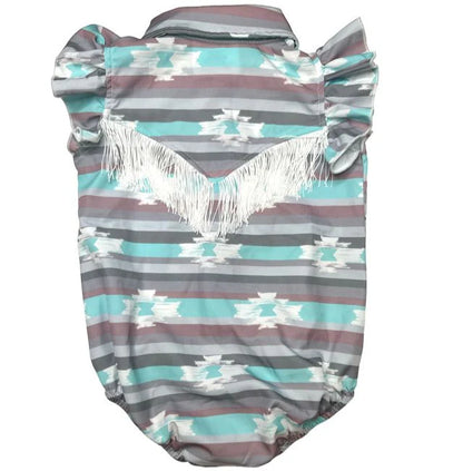 Girl's Shea Baby Teal Aztec S/S Pearl Snap