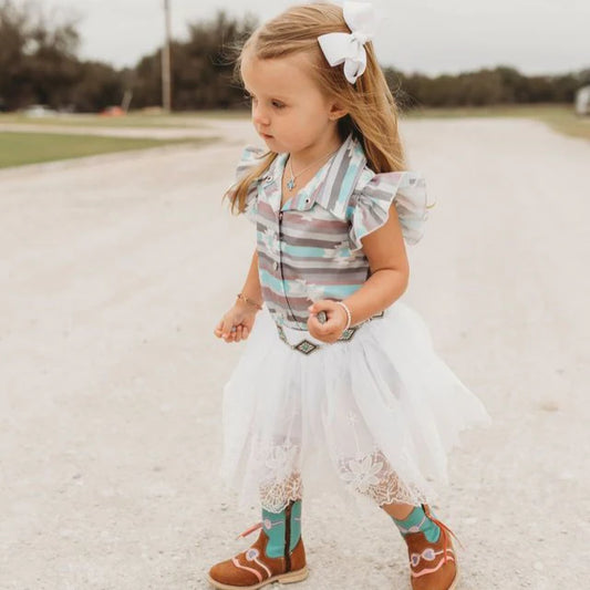 Girl's Shea Baby Teal Aztec S/S Pearl Snap