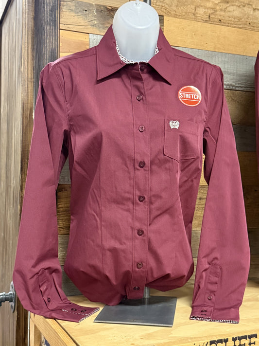 Women's Cinch Long Sleeve Western Burgundy Stripe Shirt