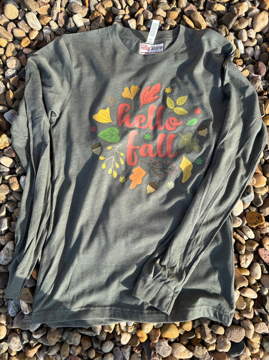 Women's "FALL" Heather Green Long Sleeve