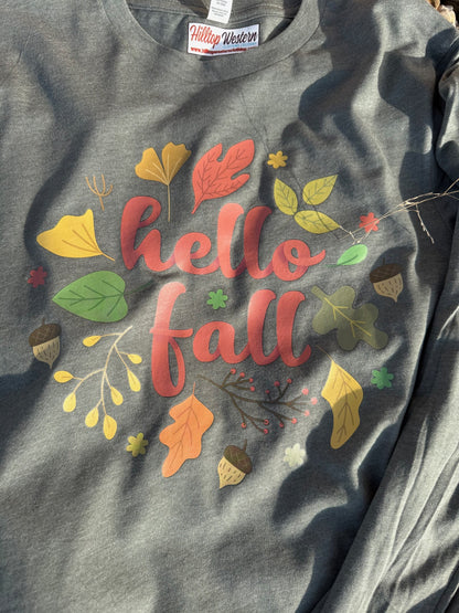 Women's "FALL" Heather Green Long Sleeve