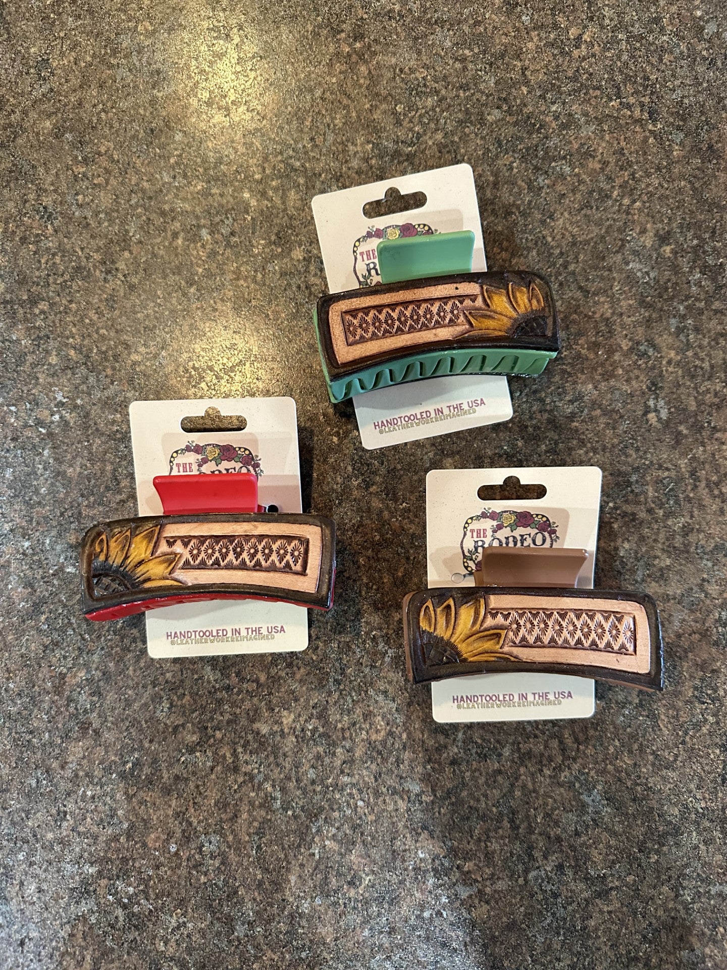 The Rodeo Rose Hand Tooled Leather Hair Clips