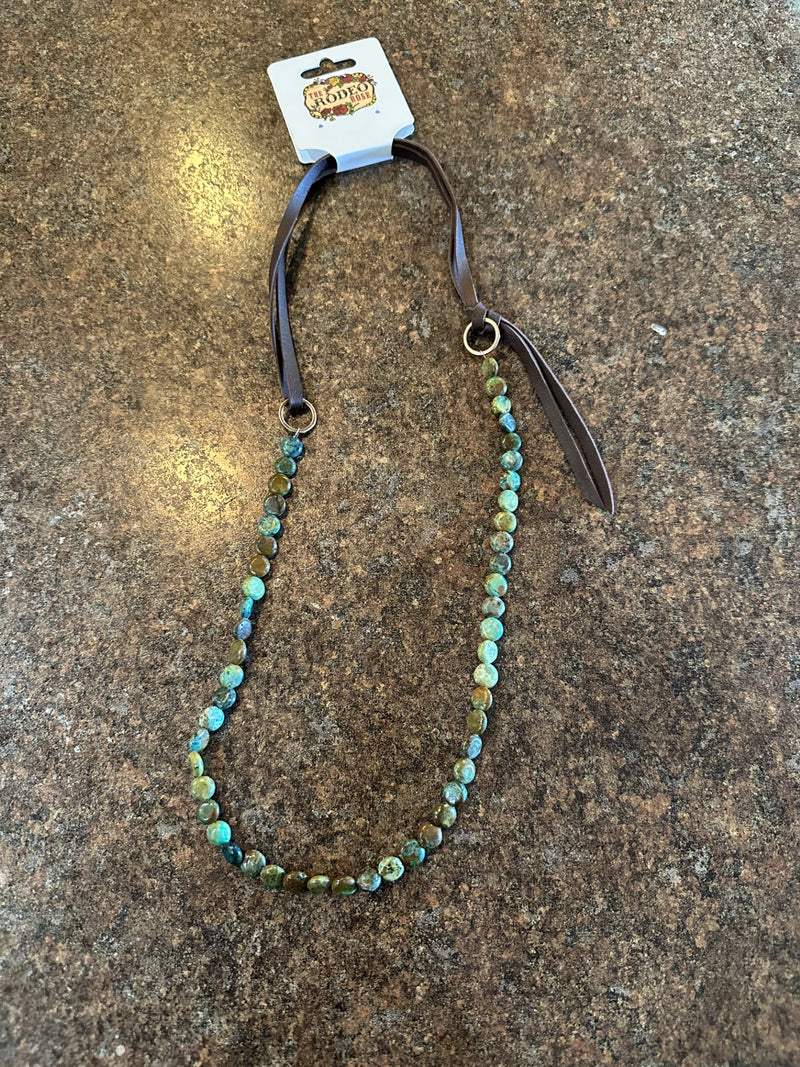 Rodeo Rose Hand Beaded Turquoise and Leather Necklace