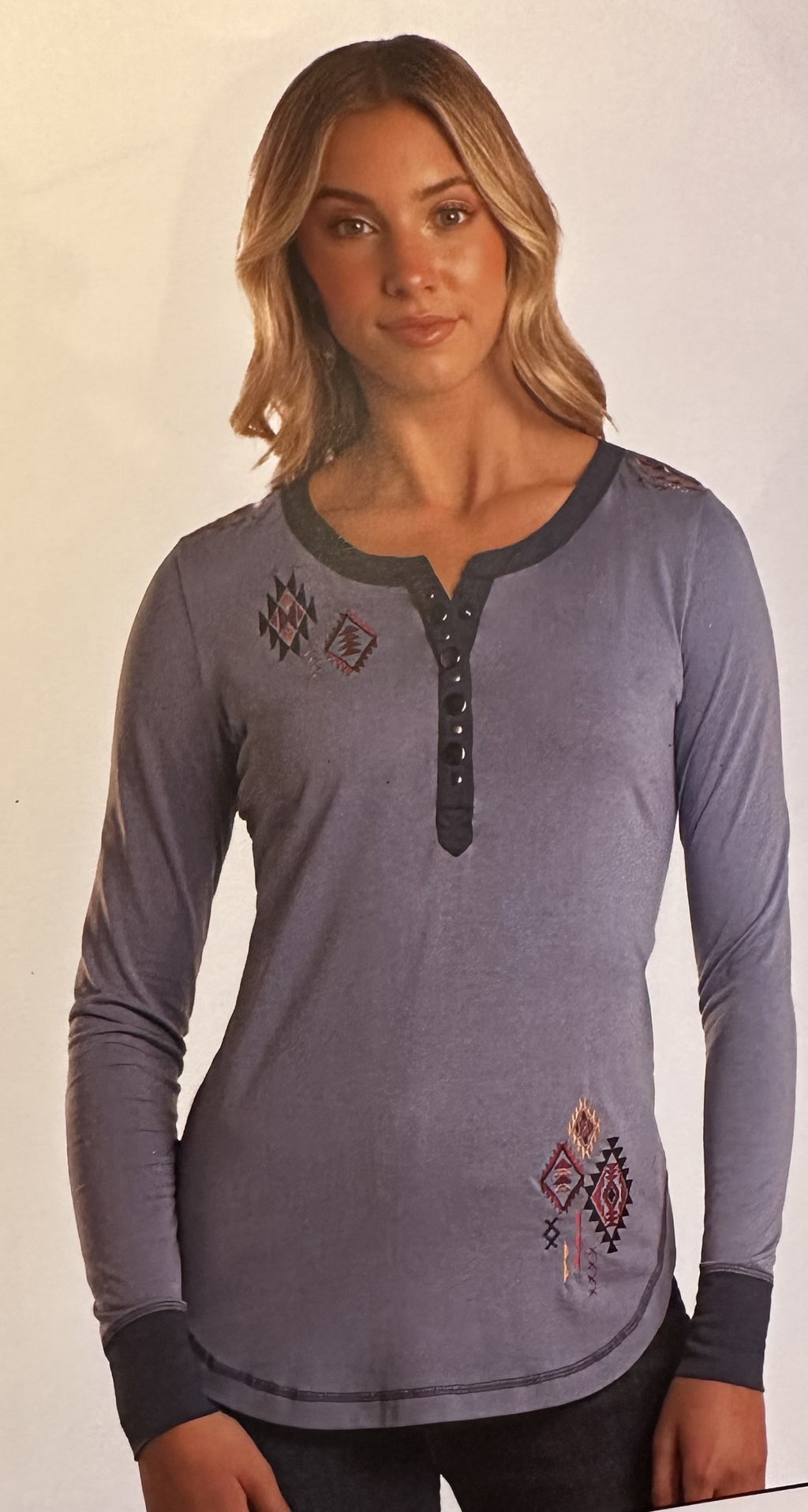 Women's Panhandle Slim Embroidered Snap Henley