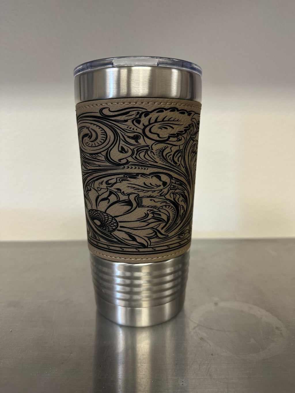 Lasered 20oz Tumbler-Leather w/ Floral