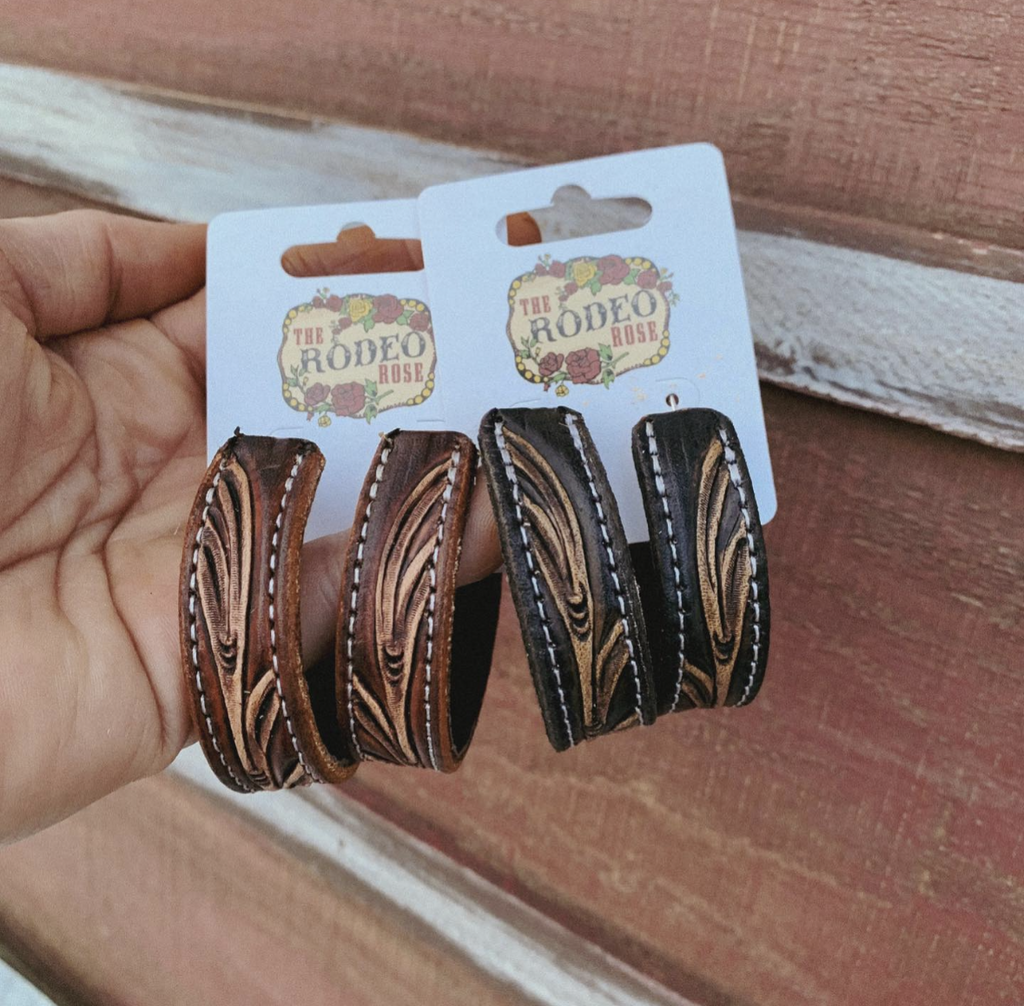 The Rodeo Rose Leather Tooled Hoop Earrings