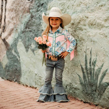 Girl's Shea Baby Ruffle Denim Bell Pants