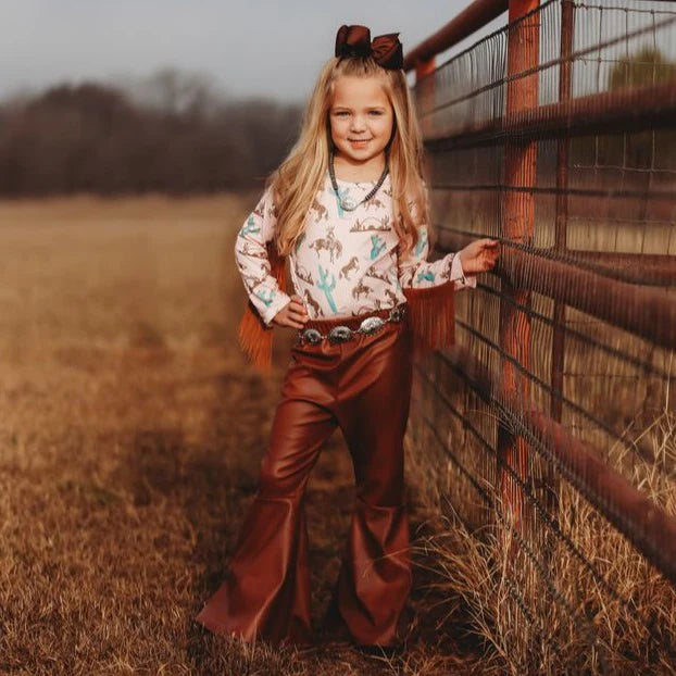 Girl's Shea Baby Brown Faux Leather Bell Pants