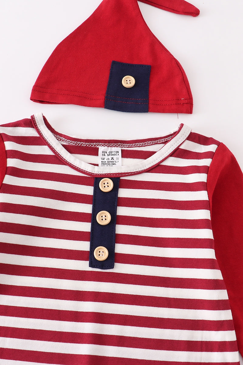 Baby Boy Red Stripe Romper Hat Set