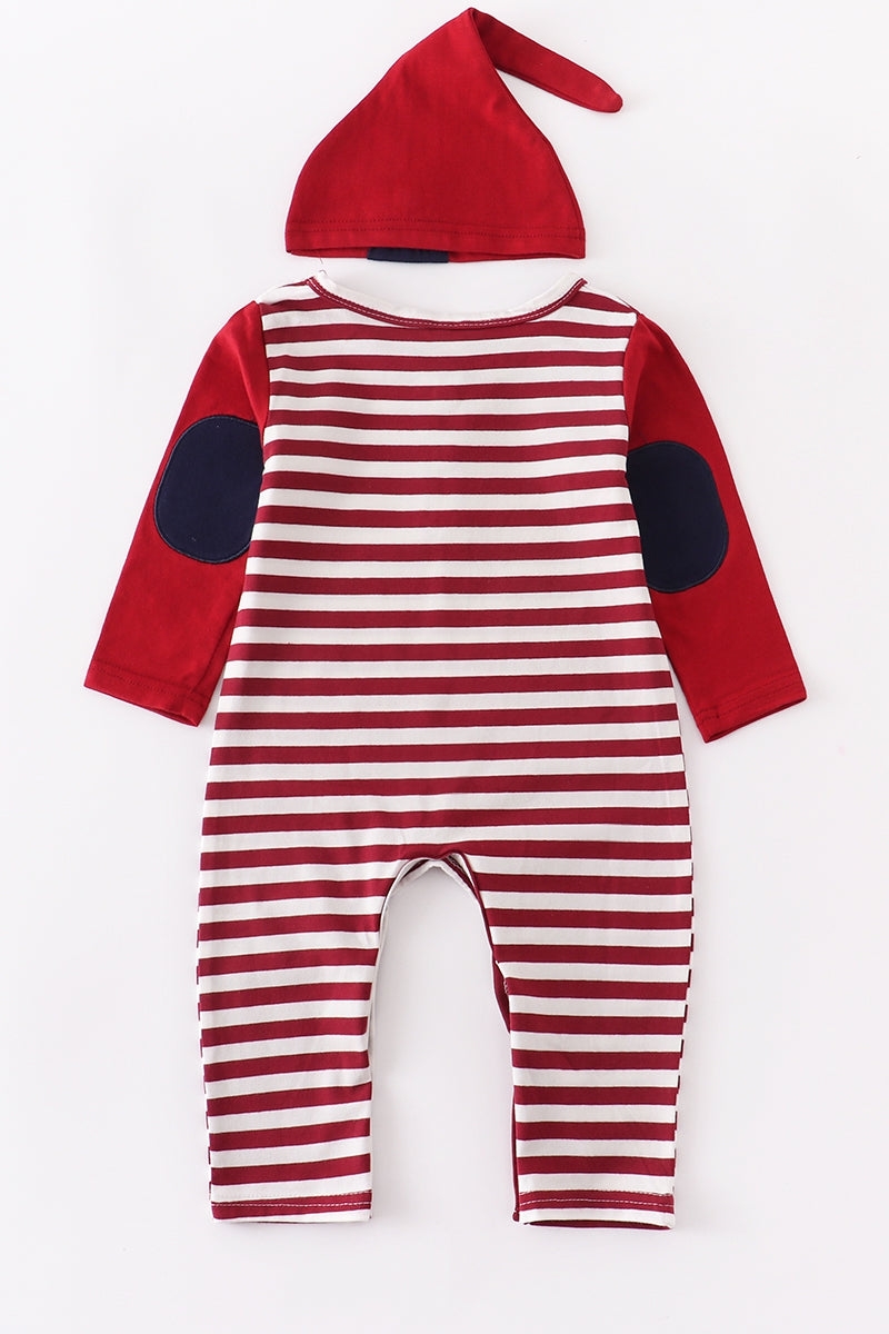 Baby Boy Red Stripe Romper Hat Set
