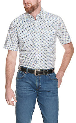 Men's Wrangler 20X White with Navy and Turquoise Geo Print Short Sleeve Western Shirt