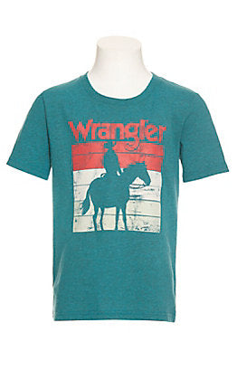 Boy's Wrangler Heather Teal Cowboy Graphic Short Sleeve T-Shirt