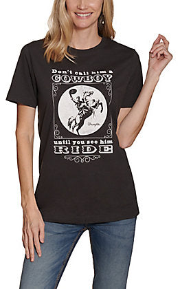 Women's Wrangler Black Cowboy Ride Graphic Short Sleeve T-Shirt