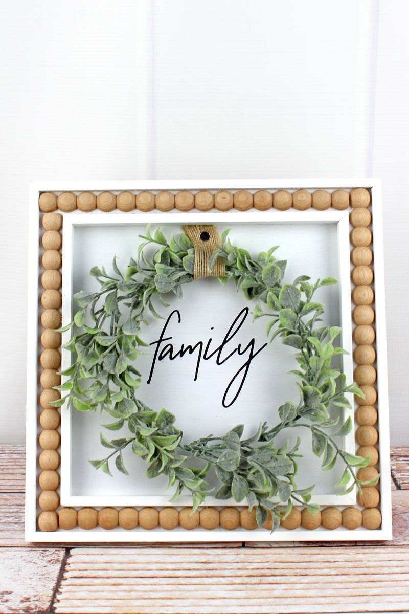 'FAMILY' Wood Bead Framed Wreath Sign
