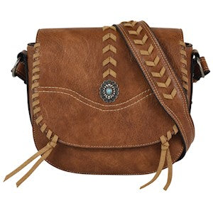 JUSTIN CROSSBODY BROWN WITH LACED TRIM