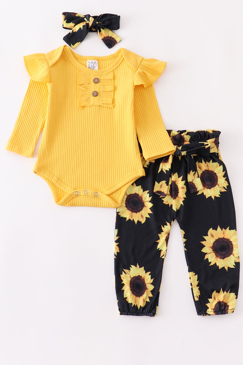 Girl's Mustard Sunflower Baby 3pcs Set