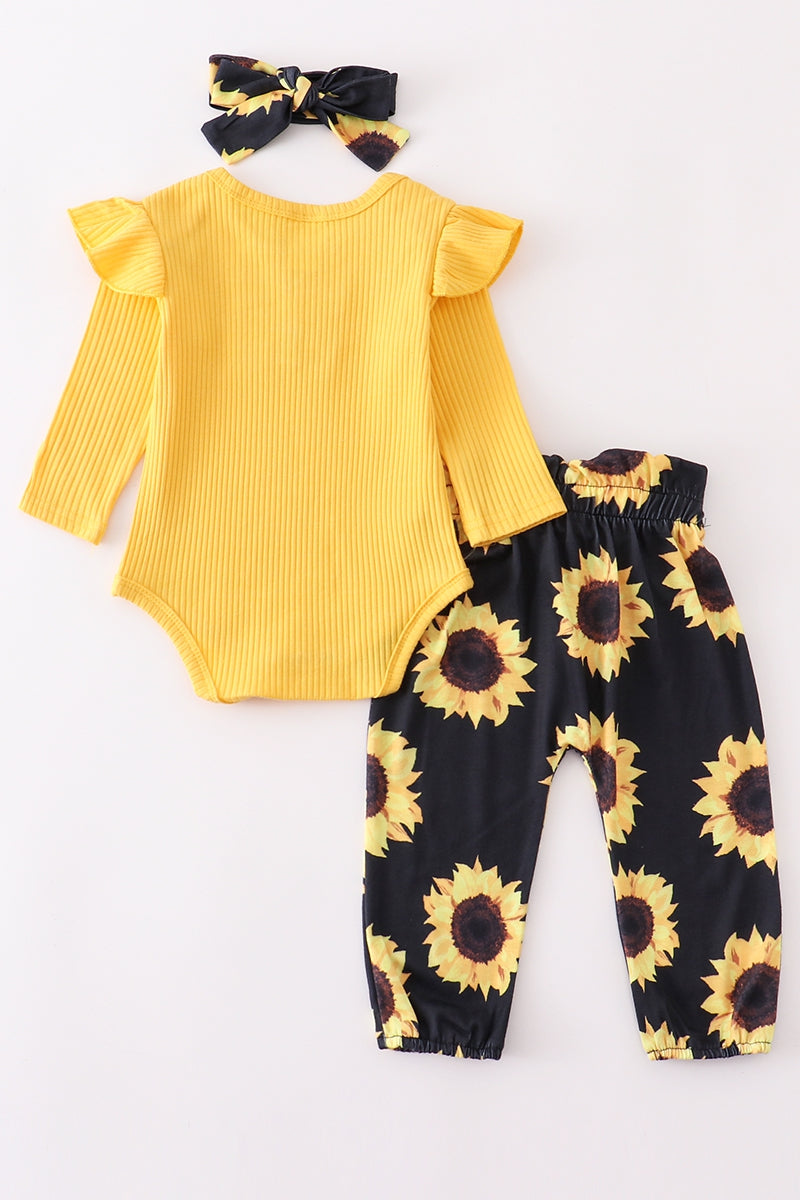 Girl's Mustard Sunflower Baby 3pcs Set