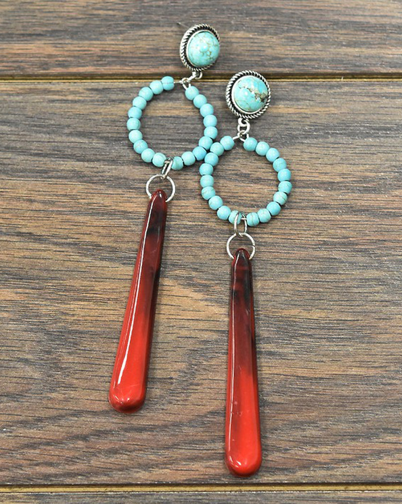 Ex-Long! Synthetic Resin, Natural Turquoise Post Earrings