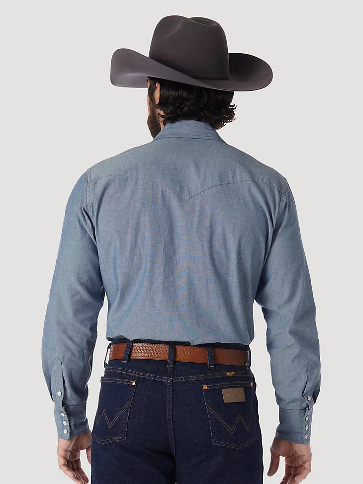 Men's Wrangler  Cowboy Cut® Work Western Indigo Chambray Long Sleeve Shirt in Chambray alternative view 2 COWBOY CUT® WORK WESTERN INDIGO CHAMBRAY LONG SLEEVE SHIRT IN CHAMBRAY