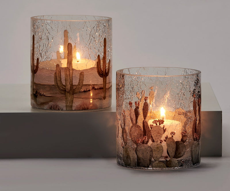 Crackle-Glass Cactus Candle Holder
