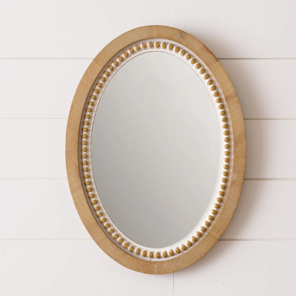 Audrey's Natural Wood Beaded Oval Mirror