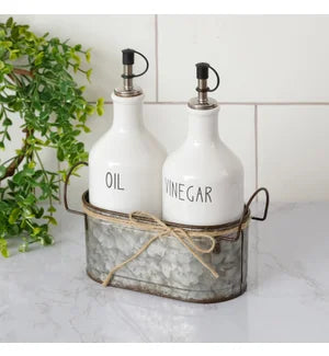 Audrey's Ceramic Oil and Vinegar Cruets with Galvanized Caddy Retail Price: $45.75