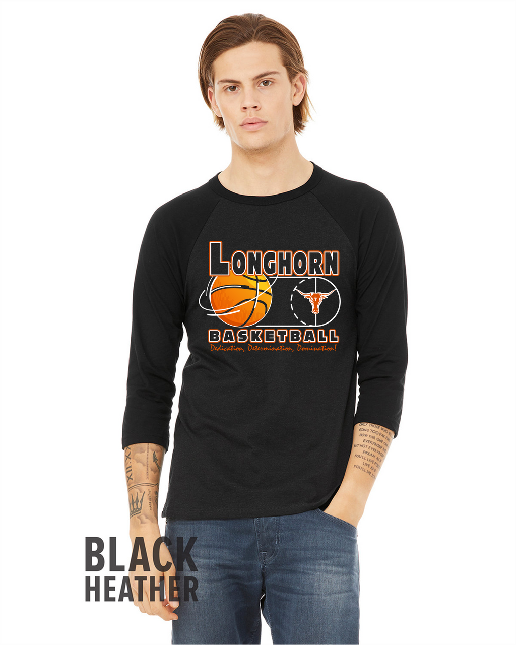 Unisex 3/4-Sleeve Full Color Longhorn BB T-Shirt