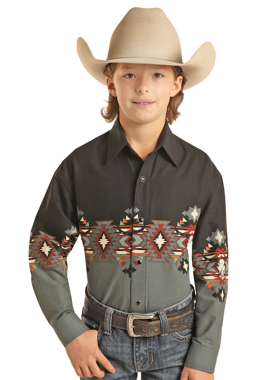 Boy's Panhandle Aztec Border Long Sleeve Shirt