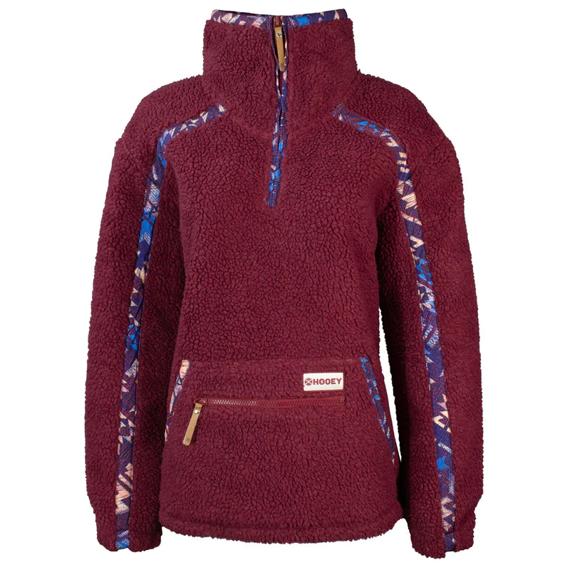 "LADIES SHERPA PULLOVER" PINK W/ PURPLE AZTEC ACCENTS