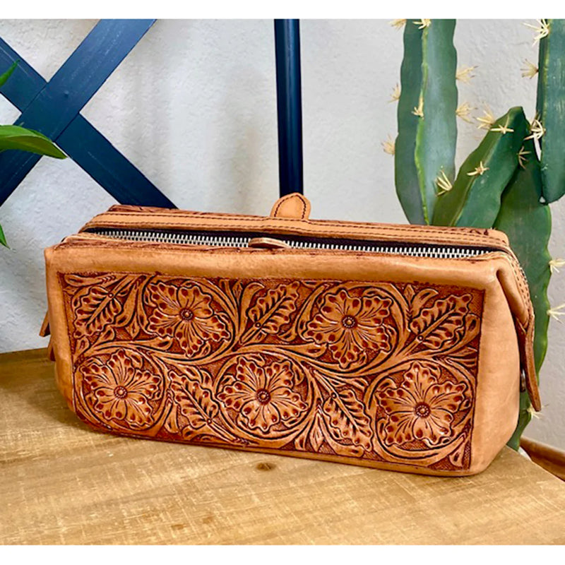 Antique Leather Tooled Shave Bag