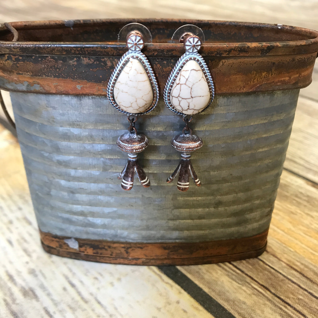 Ivory Teardrop Stone Copper Stud Earrings