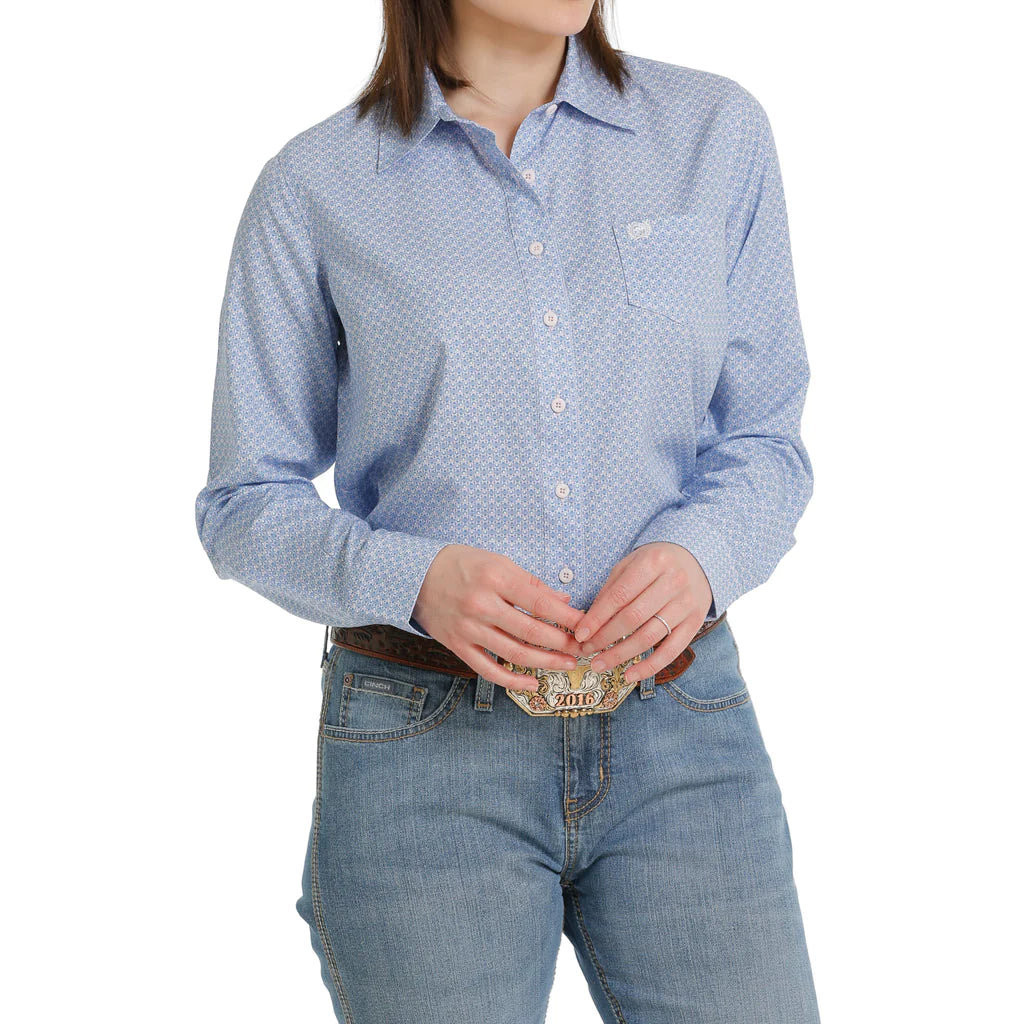 Women's Cinch Cornflower Blue & Pale Pink Geo Print Arenaflex Western Shirt