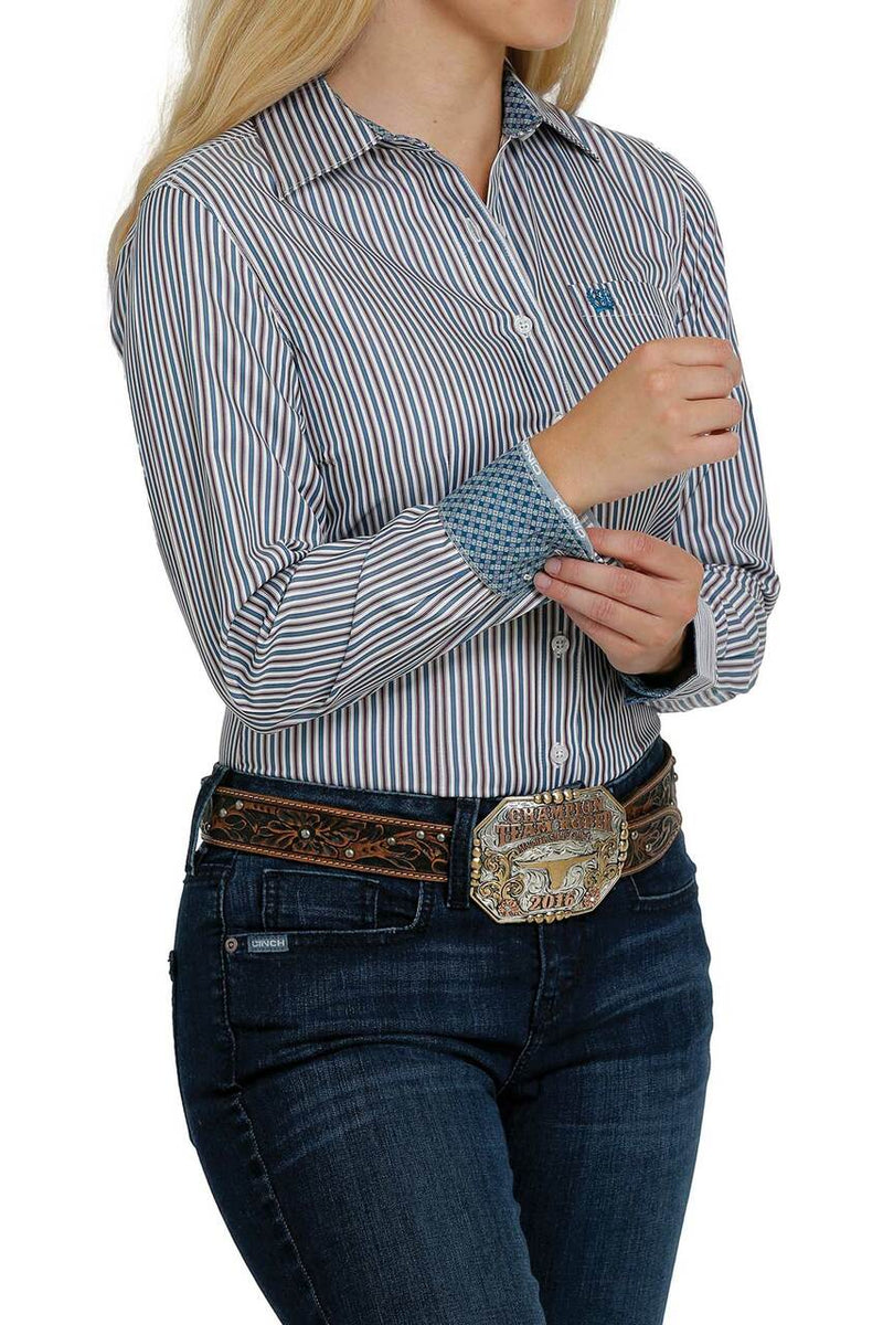 Cinch Women's Blue Stripe Button Western Shirt