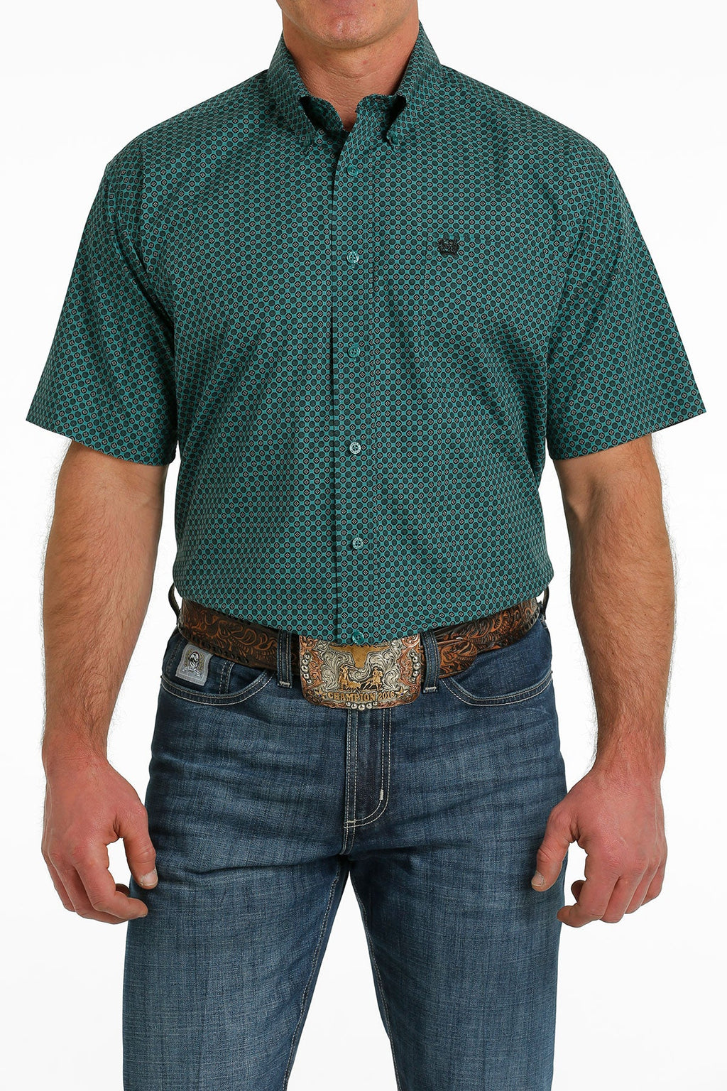 Men's Cinch Classic Fit Short Sheeve Western Shirt-Teal