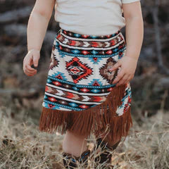 Girl's Shea Baby Cream Aztec Fringe Skirt