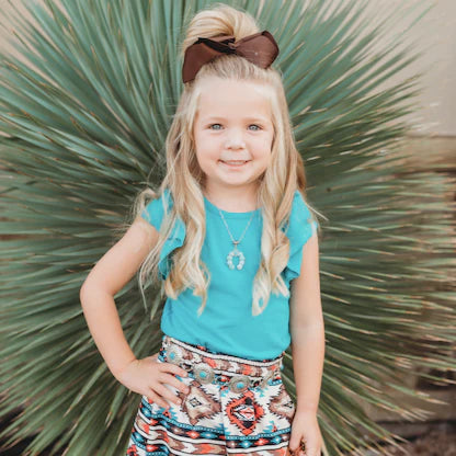 Girl's Shea Baby Turquoise Ruffle Sleeve Top
