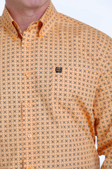 Cinch Men's Orange Geo Print Button Down Western Shirt