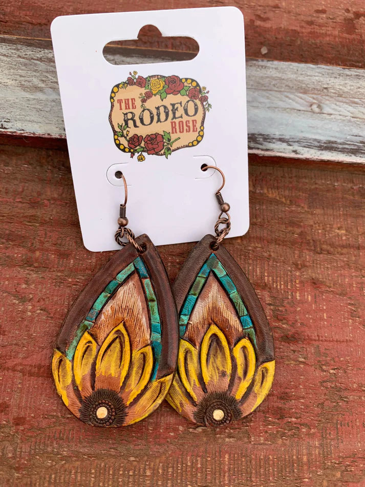 The Rodeo Rose Leather Tooled Earrings