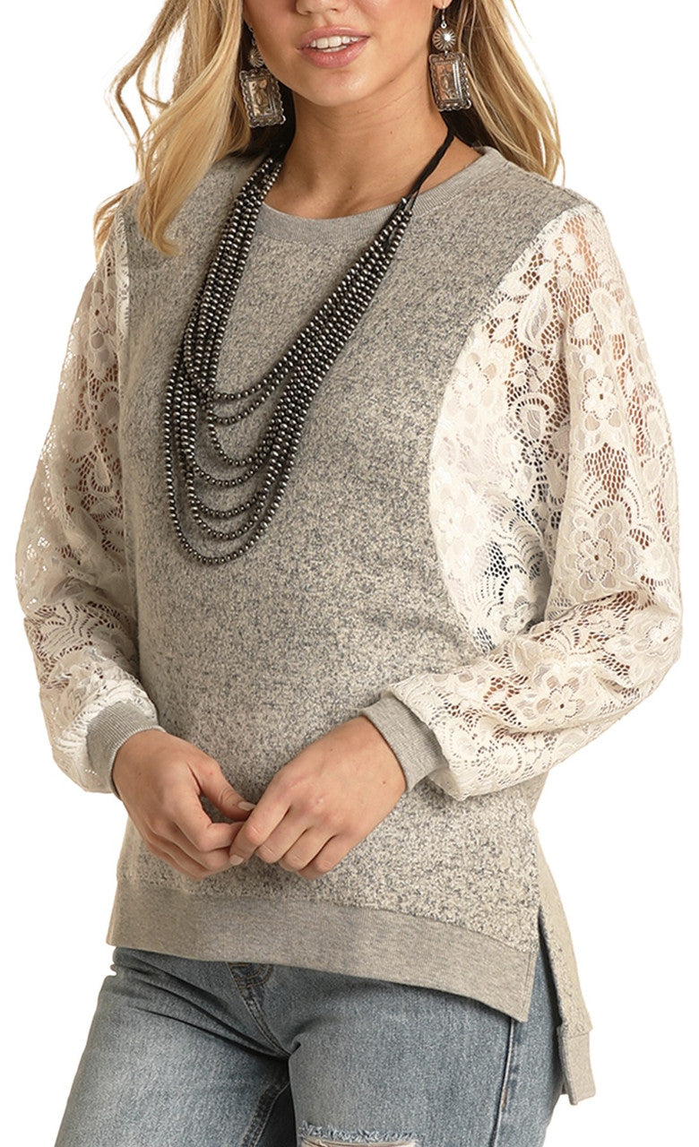Women' s Panhandle Lace Sleeve Dolman Sweater