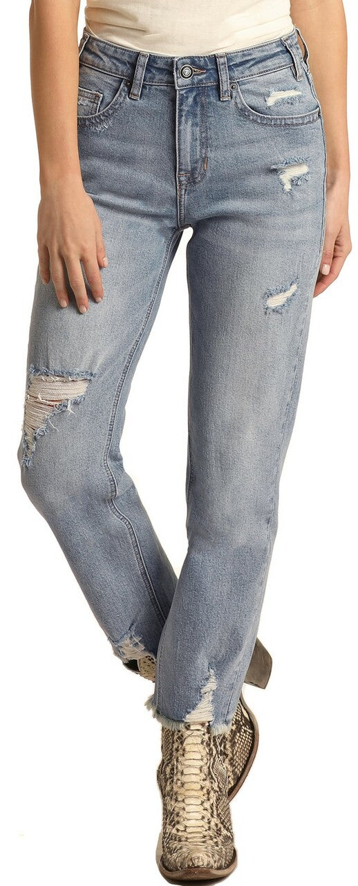 Women's Rock & Roll High Rise Straight Cropped Jeans