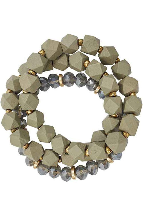 Angular Shape Wood Beads Stretch Bracelet Set