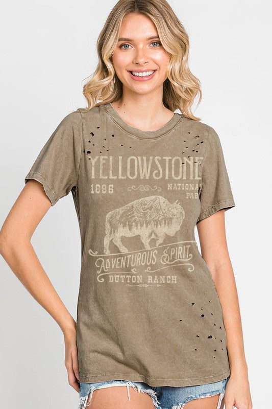 Women's  "YELLOWSTONE" Graphic Mineral Washed Tee