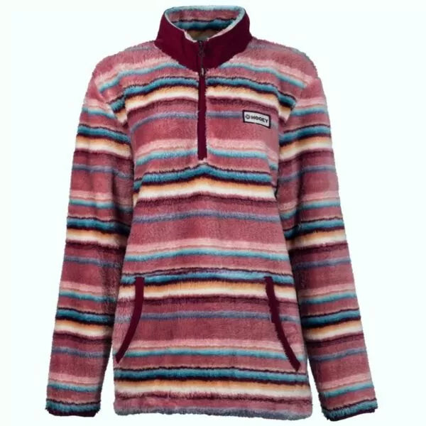 Hooey Ladies Pink / Stripe Fleece Pullover with Burgundy Collar