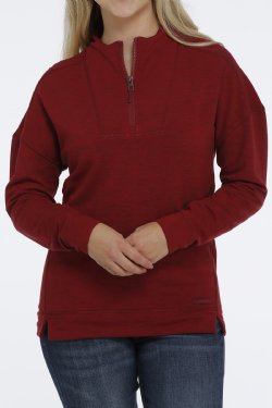 WOMEN'S Cinch FRENCH TERRY PULLOVER - HEATHER RED